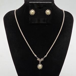 Roman Brand Silver, Faux Pearl And Crystal Necklace with Earrings